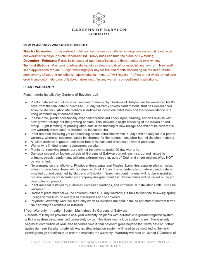 SOP #34 New Plantings Watering Schedule & Warranties