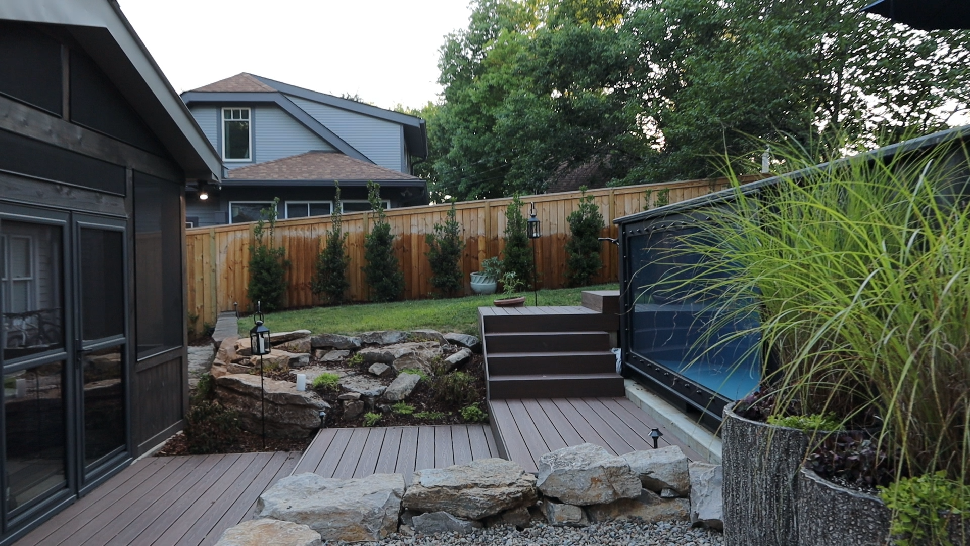 Wide Shot Of Pool Patio Deck Steps